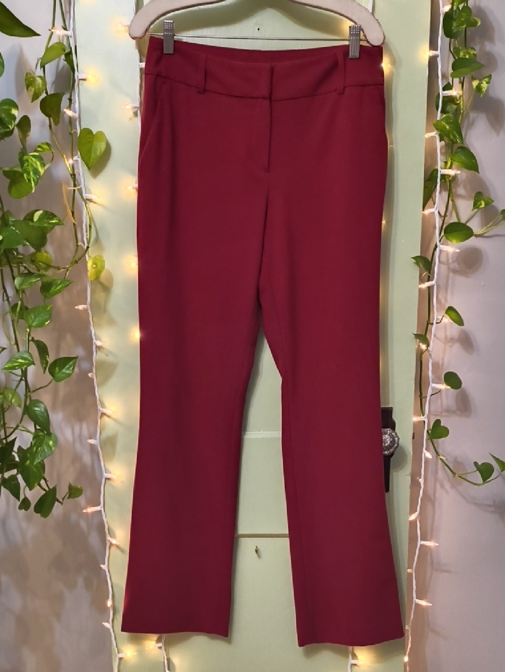 Women's INC International Concepts Wideleg Burgundy Maroon Flat Front Slack 8